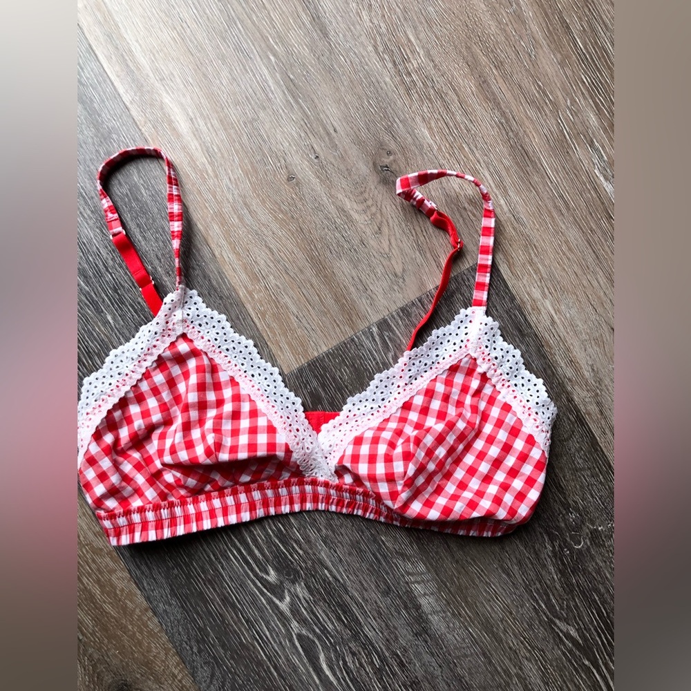 Colsie Red Checkered Women’s Bralette with Lace Size Medium